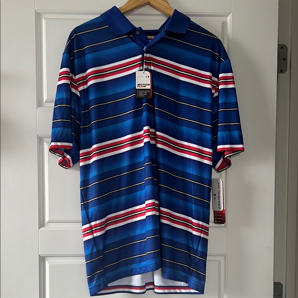 Grand Slam golf blue striped polo shirt